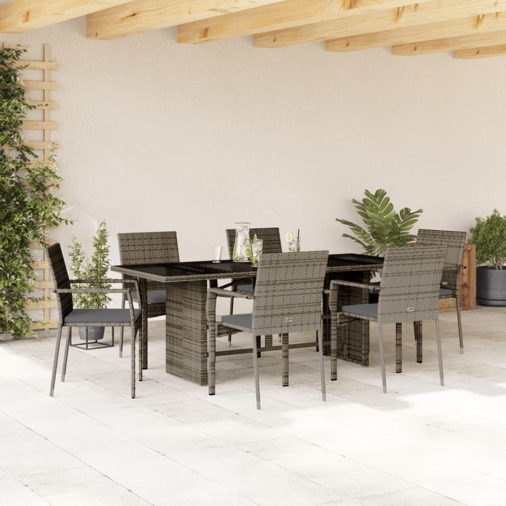 Set da Pranzo da Giardino 7 pz con Cuscini in Polyrattan Grigio - homemem39