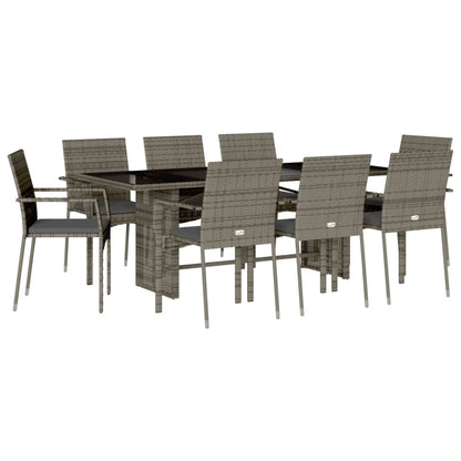 Set da Pranzo da Giardino 9 pz con Cuscini in Polyrattan Grigio | homemem39
