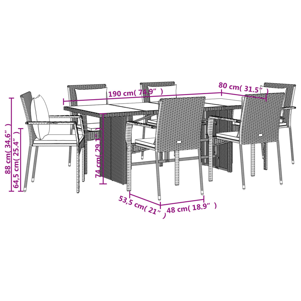 Set da Pranzo da Giardino 9 pz con Cuscini in Polyrattan Grigio | homemem39