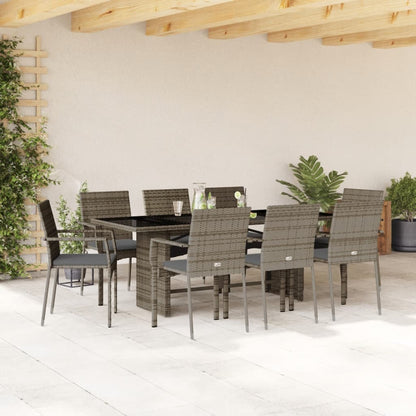 Set da Pranzo da Giardino 9 pz con Cuscini in Polyrattan Grigio - homemem39