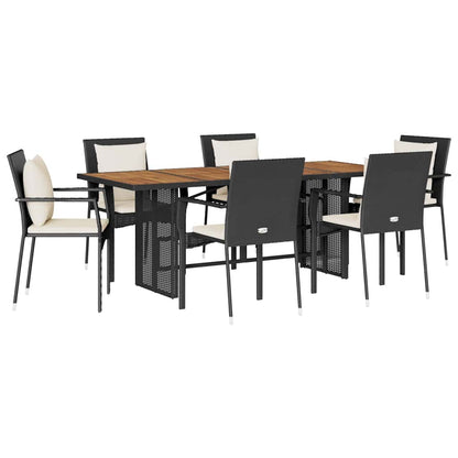 Set da Pranzo da Giardino 7 pz Nero con Cuscini in Polyrattan | homemem39