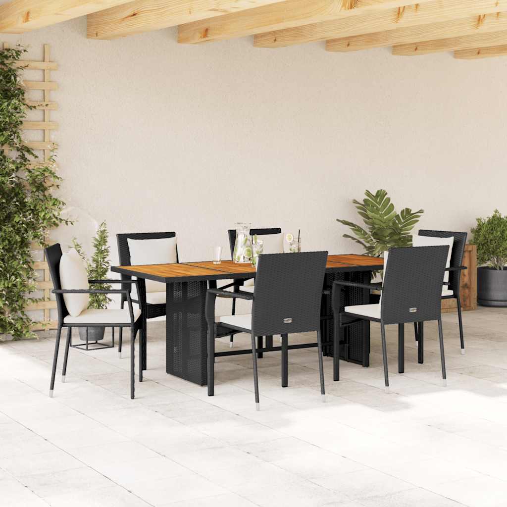 Set da Pranzo da Giardino 7 pz Nero con Cuscini in Polyrattan | homemem39