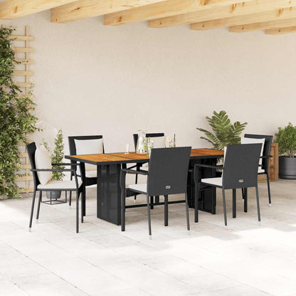 Set da Pranzo da Giardino 7 pz Nero con Cuscini in Polyrattan | homemem39