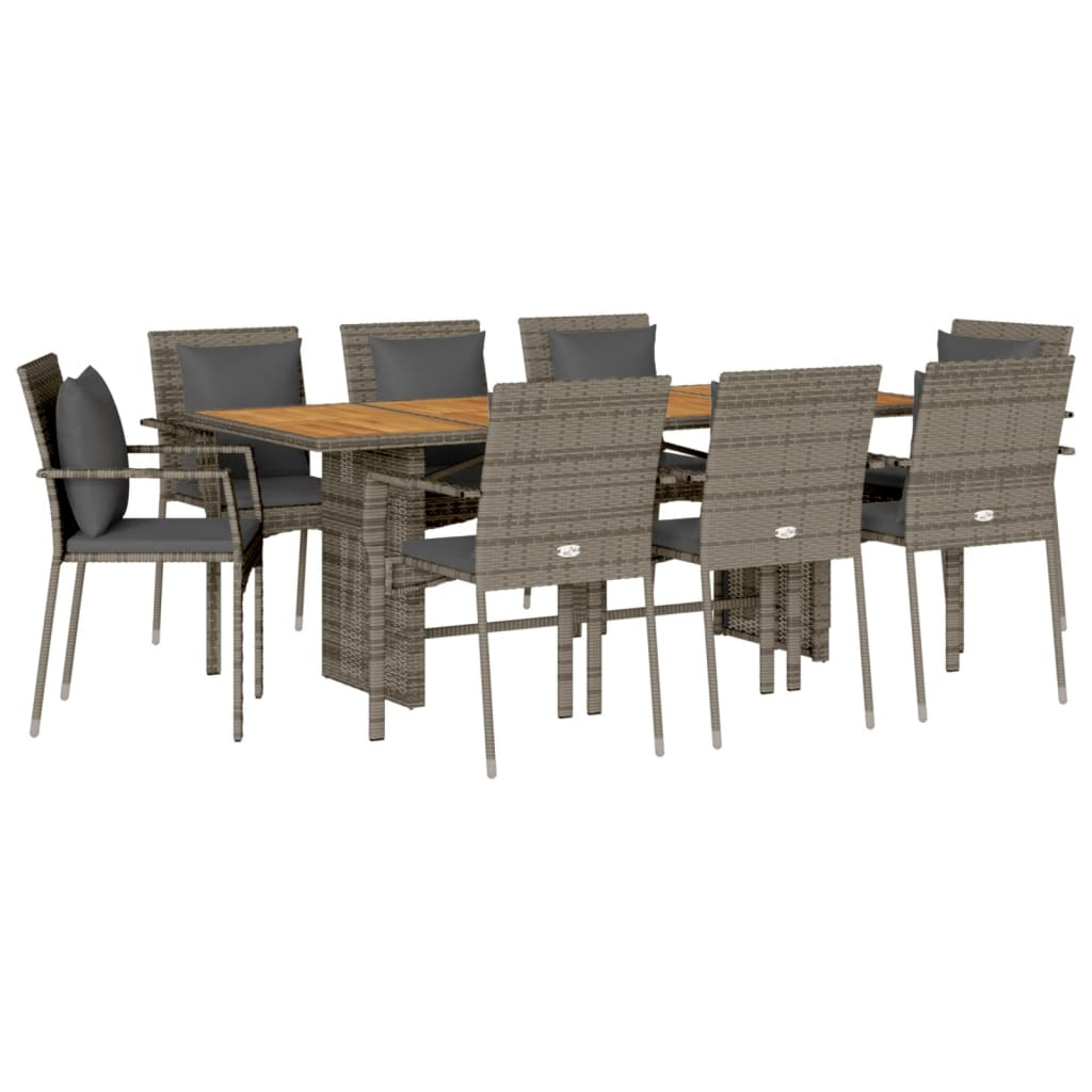 Set da Pranzo da Giardino 9 pz con Cuscini in Polyrattan Grigio | homemem39
