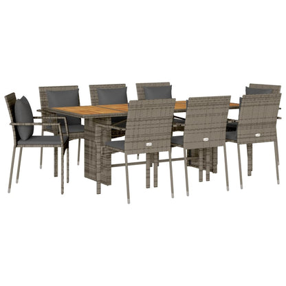 Set da Pranzo da Giardino 9 pz con Cuscini in Polyrattan Grigio | homemem39