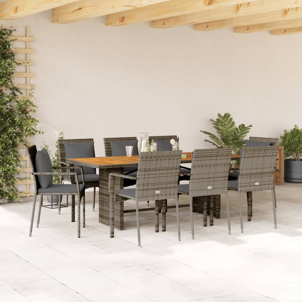 Set da Pranzo da Giardino 9 pz con Cuscini in Polyrattan Grigio | homemem39