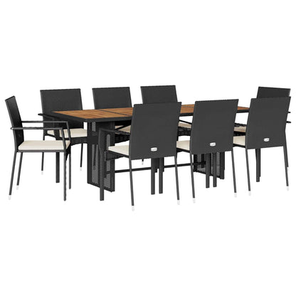 Set da Pranzo da Giardino 9 pz con Cuscini Nero in Polyrattan | homemem39