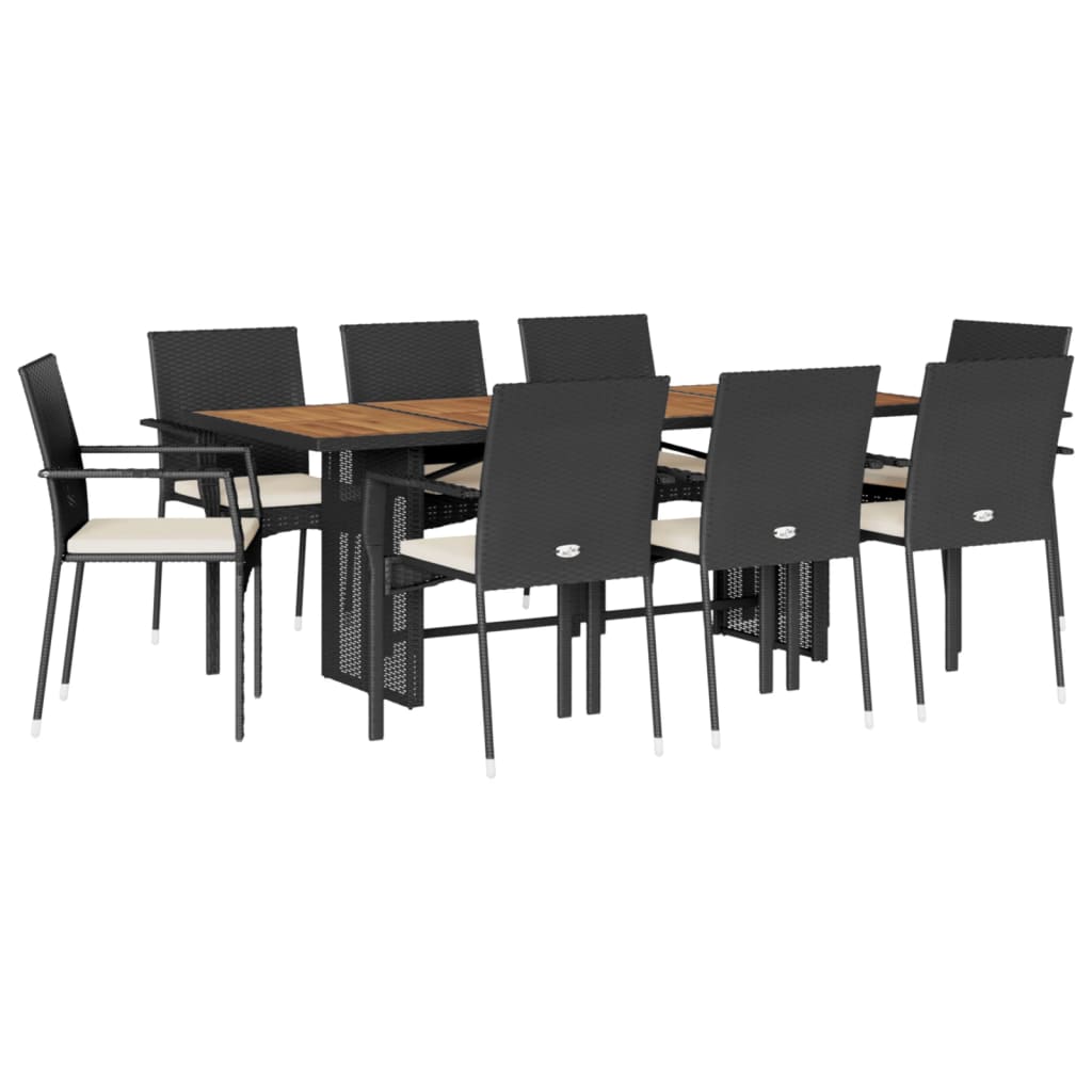 Set da Pranzo da Giardino 9 pz con Cuscini Nero in Polyrattan - homemem39