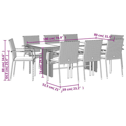 Set da Pranzo da Giardino 9 pz con Cuscini Nero in Polyrattan | homemem39