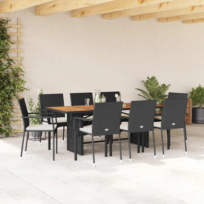 Set da Pranzo da Giardino 9 pz con Cuscini Nero in Polyrattan | homemem39