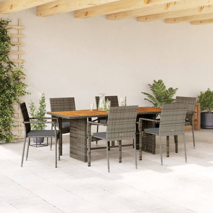Set da Pranzo da Giardino 7 pz con Cuscini in Polyrattan Grigio | homemem39
