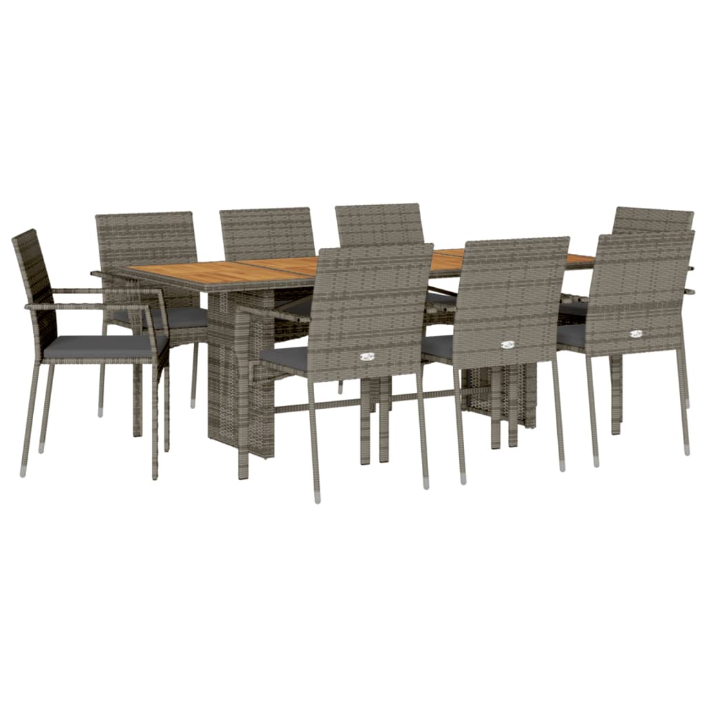 Set da Pranzo da Giardino 9 pz con Cuscini in Polyrattan Grigio | homemem39