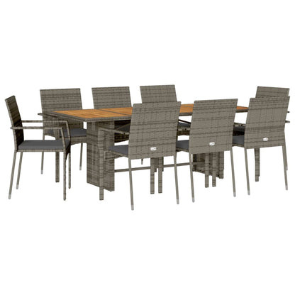 Set da Pranzo da Giardino 9 pz con Cuscini in Polyrattan Grigio | homemem39