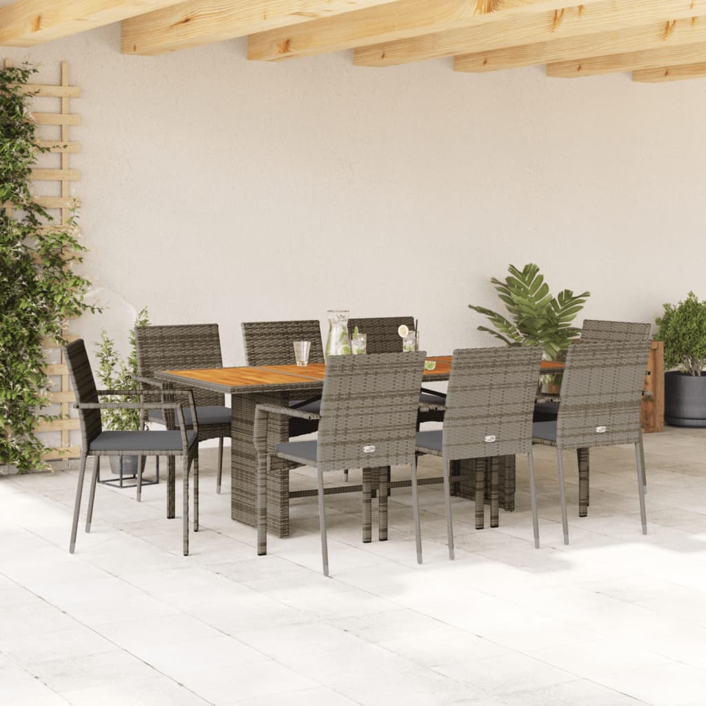 Set da Pranzo da Giardino 9 pz con Cuscini in Polyrattan Grigio | homemem39