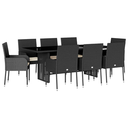 Set da Pranzo da Giardino 9 pz con Cuscini Nero in Polyrattan | homemem39