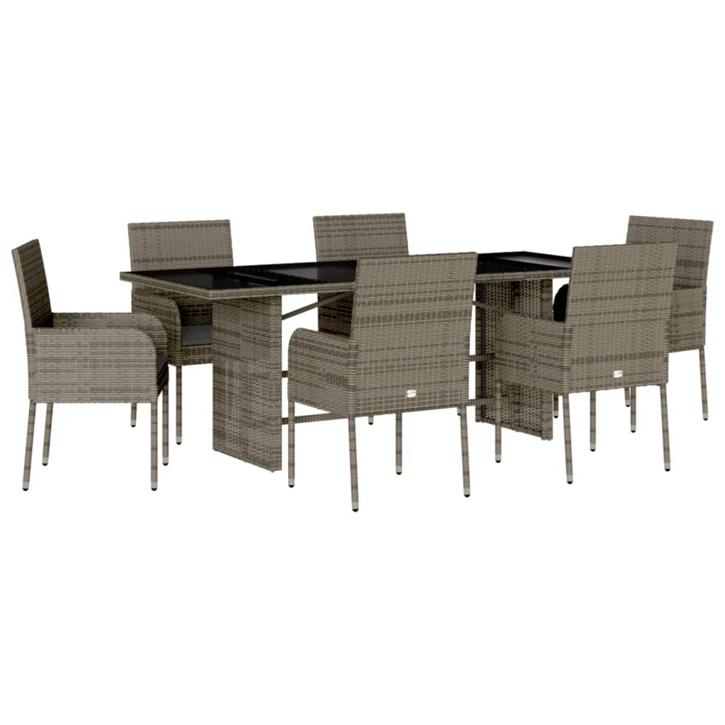 Set da Pranzo da Giardino 7 pz con Cuscini in Polyrattan Grigio | homemem39
