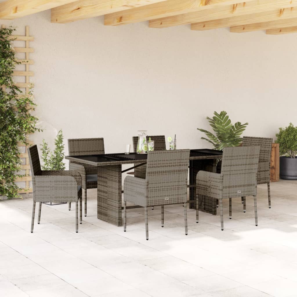 Set da Pranzo da Giardino 7 pz con Cuscini in Polyrattan Grigio | homemem39