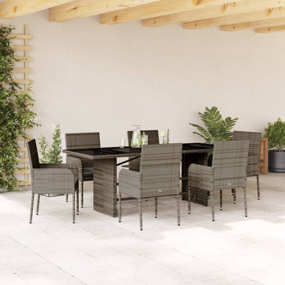 Set da Pranzo da Giardino 7 pz con Cuscini in Polyrattan Grigio | homemem39