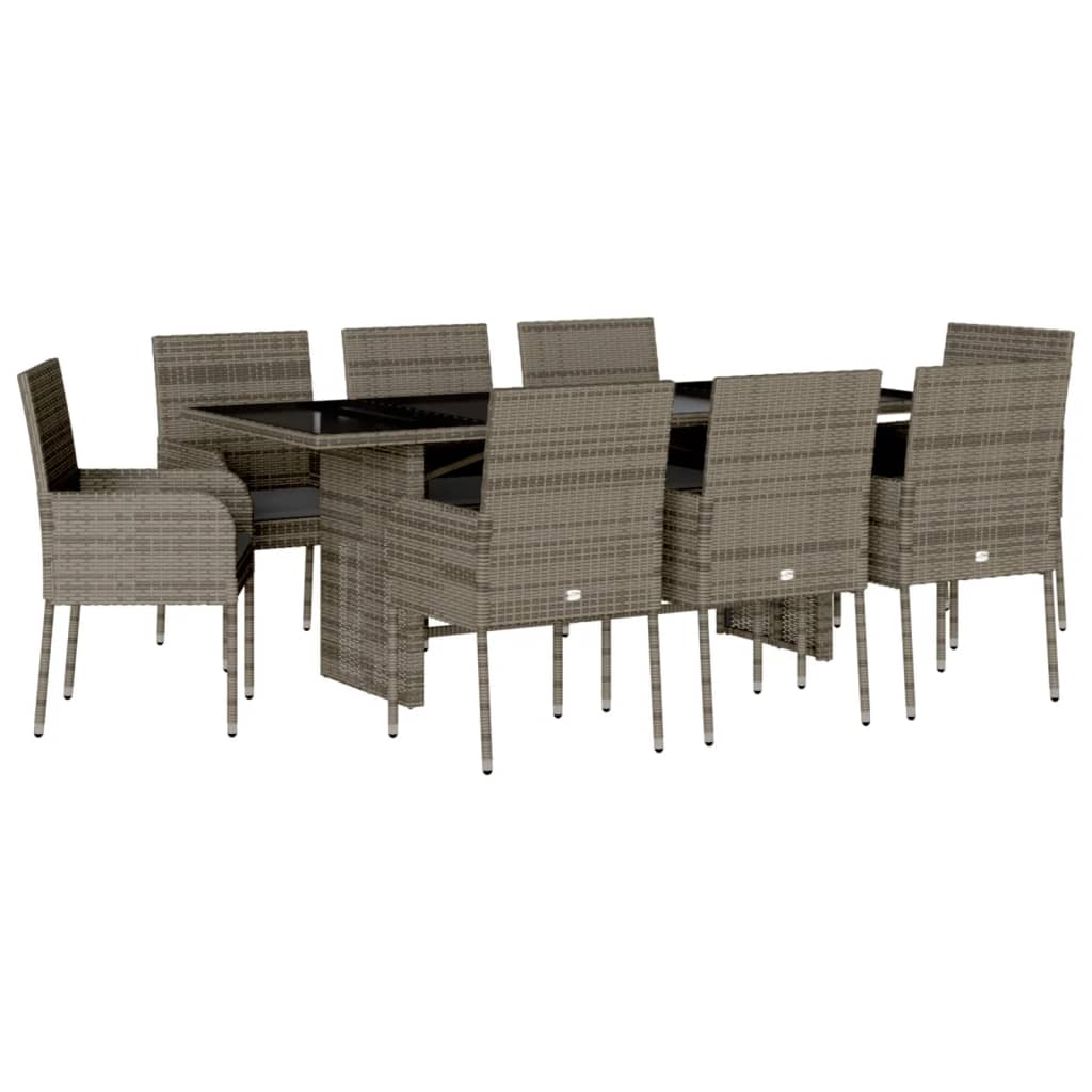 Set da Pranzo da Giardino 9 pz con Cuscini in Polyrattan Grigio - homemem39