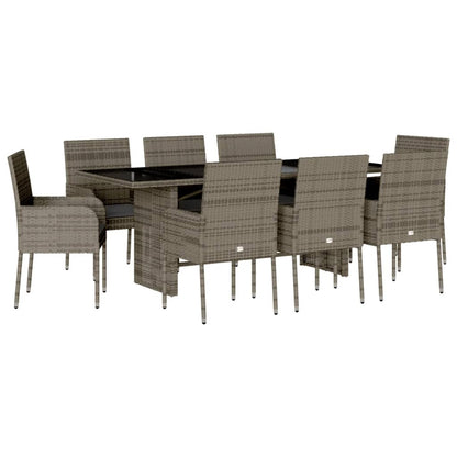 Set da Pranzo da Giardino 9 pz con Cuscini in Polyrattan Grigio - homemem39