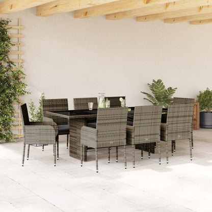 Set da Pranzo da Giardino 9 pz con Cuscini in Polyrattan Grigio | homemem39