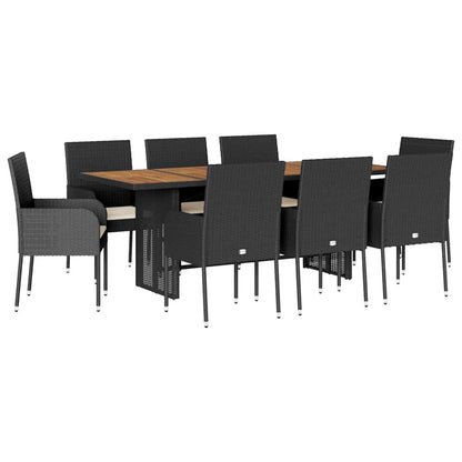 Set da Pranzo da Giardino 9 pz con Cuscini Nero in Polyrattan | homemem39