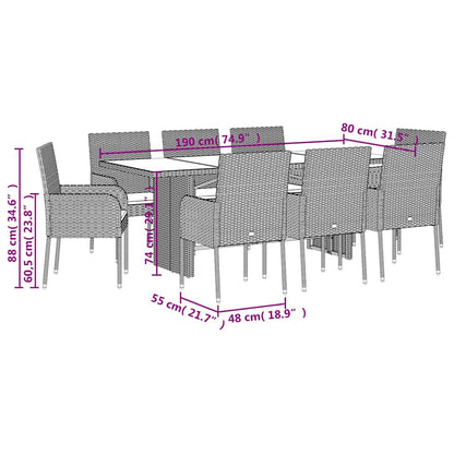 Set da Pranzo da Giardino 9 pz con Cuscini Nero in Polyrattan | homemem39
