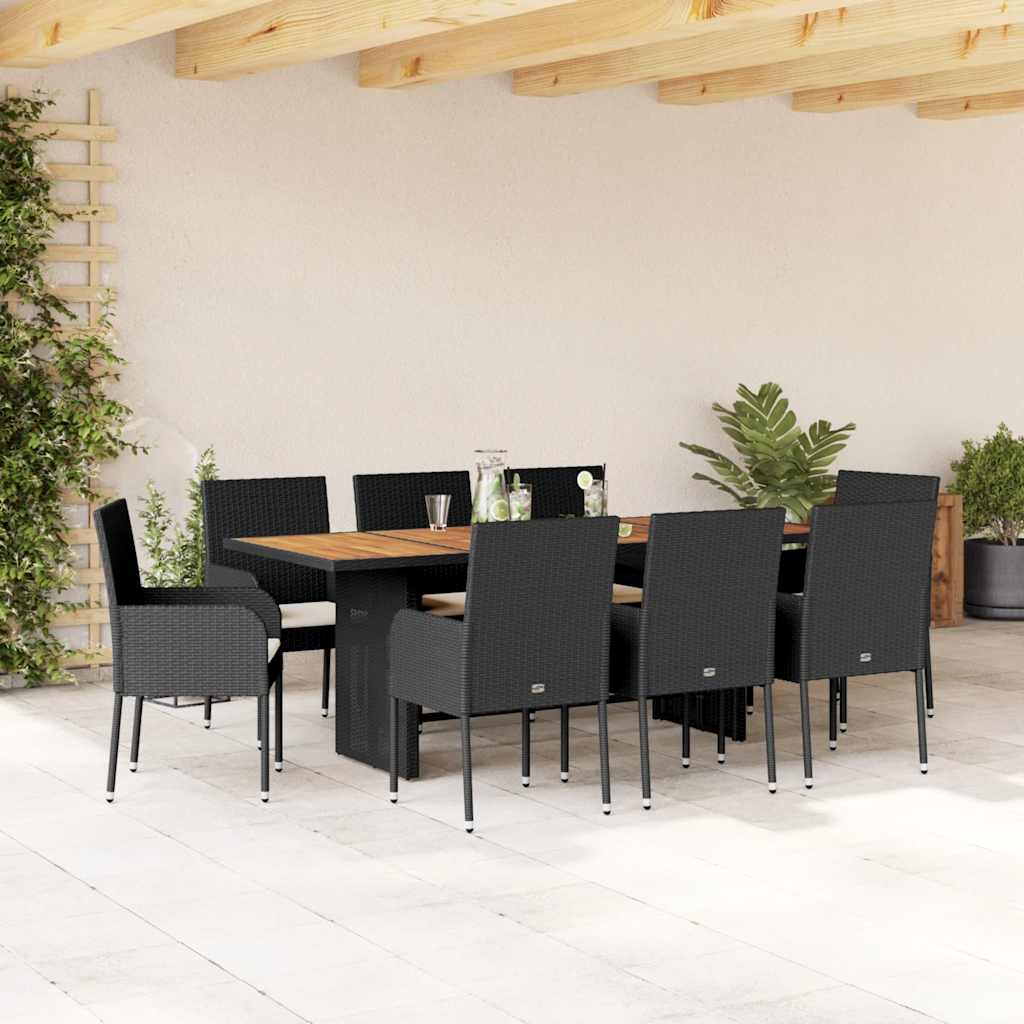 Set da Pranzo da Giardino 9 pz con Cuscini Nero in Polyrattan | homemem39