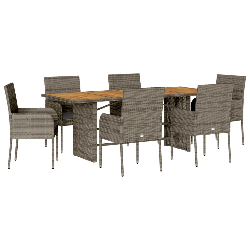 Set da Pranzo da Giardino 7 pz con Cuscini in Polyrattan Grigio | homemem39