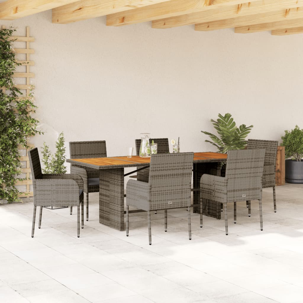 Set da Pranzo da Giardino 7 pz con Cuscini in Polyrattan Grigio | homemem39