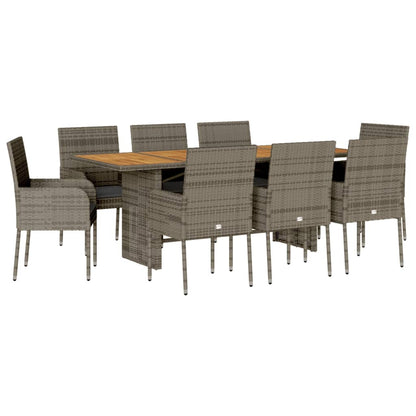 Set da Pranzo da Giardino 9 pz con Cuscini in Polyrattan Grigio | homemem39