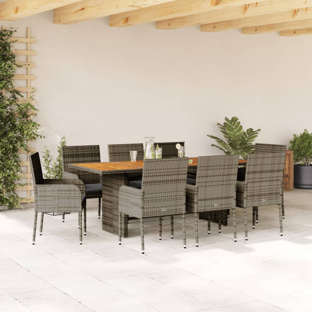 Set da Pranzo da Giardino 9 pz con Cuscini in Polyrattan Grigio | homemem39