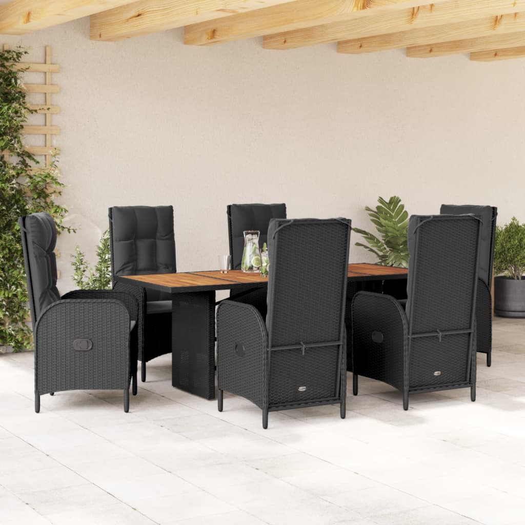 Set da Pranzo da Giardino 7 pz Nero con Cuscini in Polyrattan | homemem39