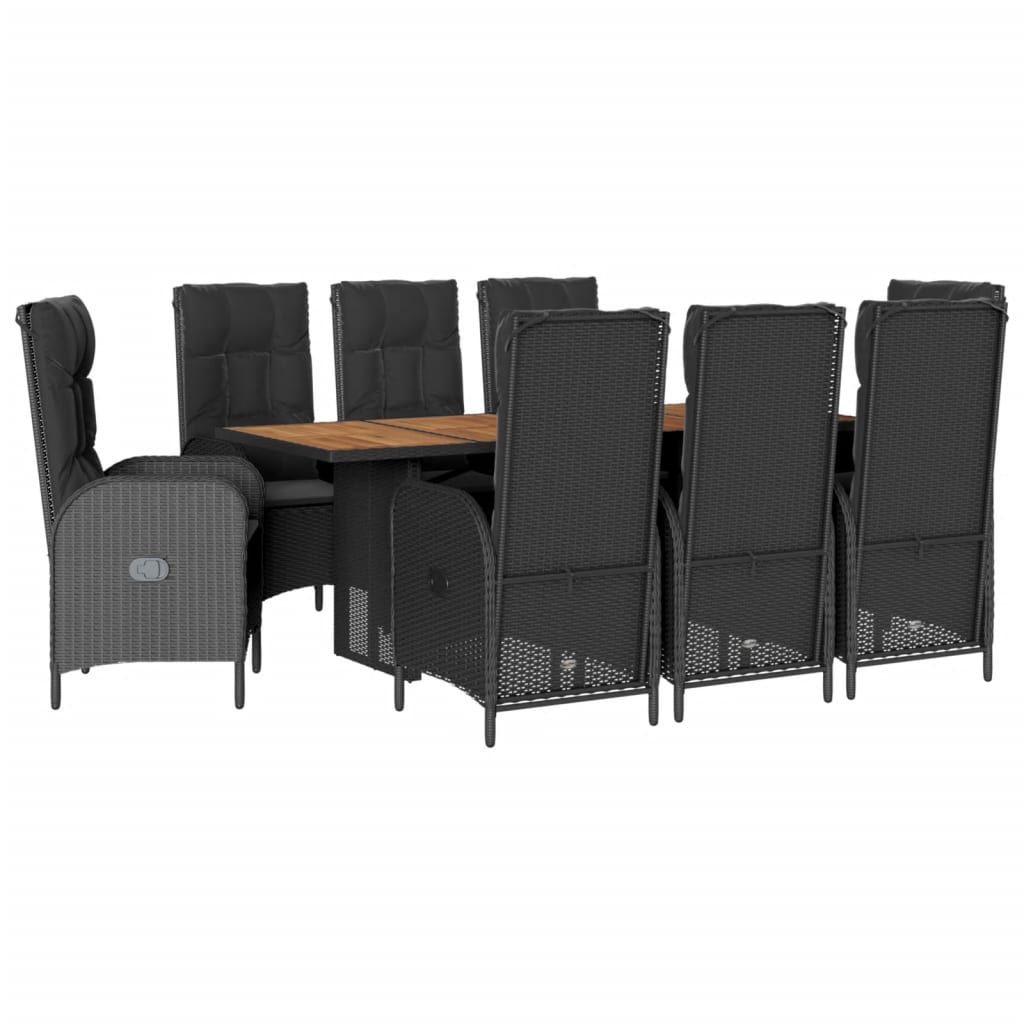 Set da Pranzo da Giardino 9 pz con Cuscini Nero in Polyrattan | homemem39