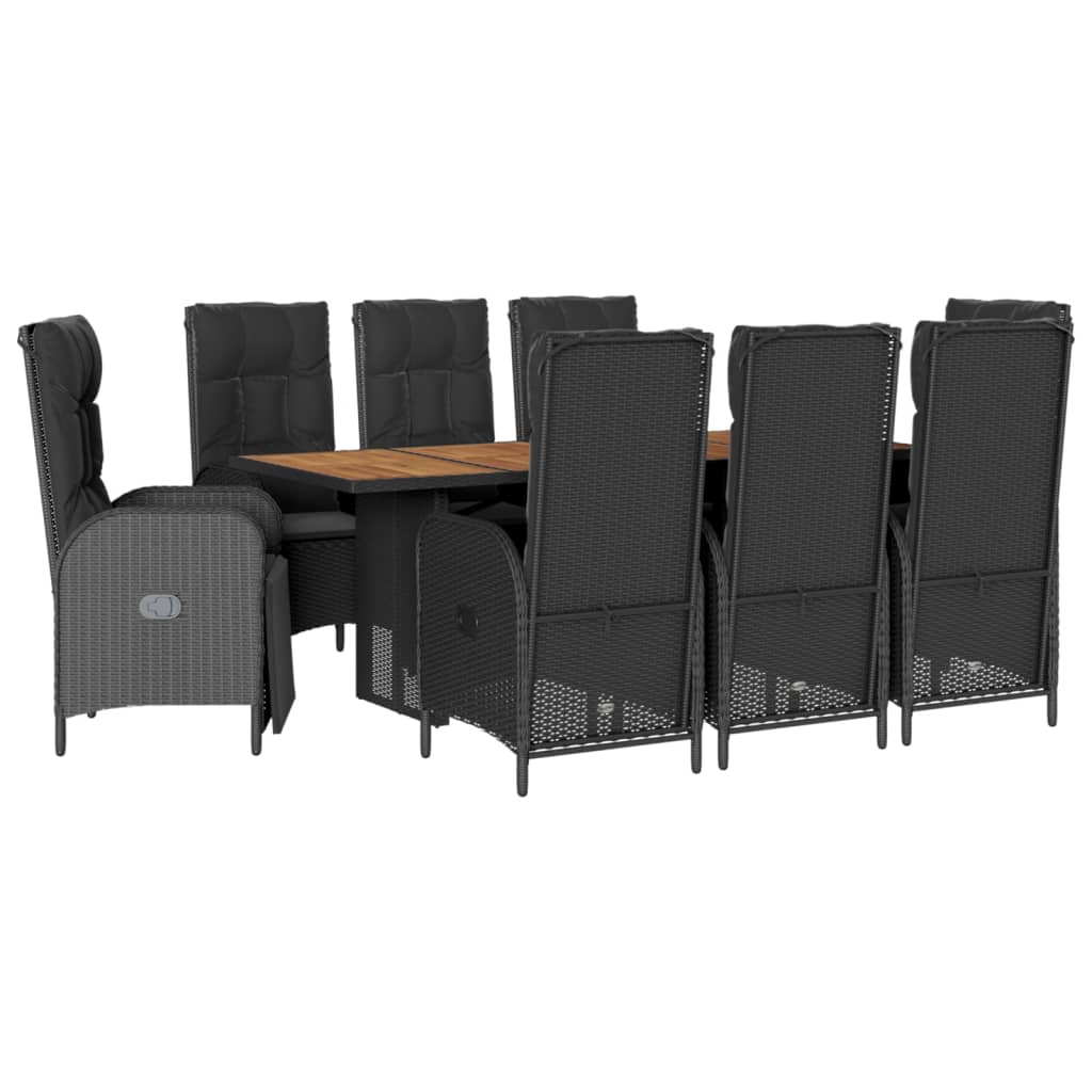 Set da Pranzo da Giardino 9 pz con Cuscini Nero in Polyrattan - homemem39