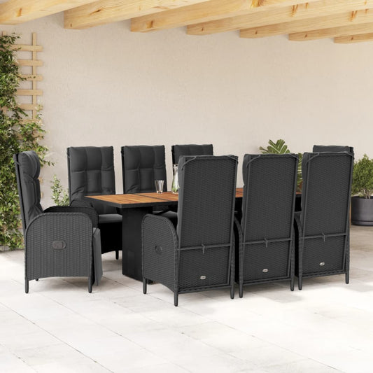 Set da Pranzo da Giardino 9 pz con Cuscini Nero in Polyrattan - homemem39