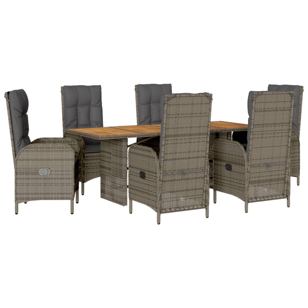 Set da Pranzo da Giardino 7 pz con Cuscini in Polyrattan Grigio | homemem39