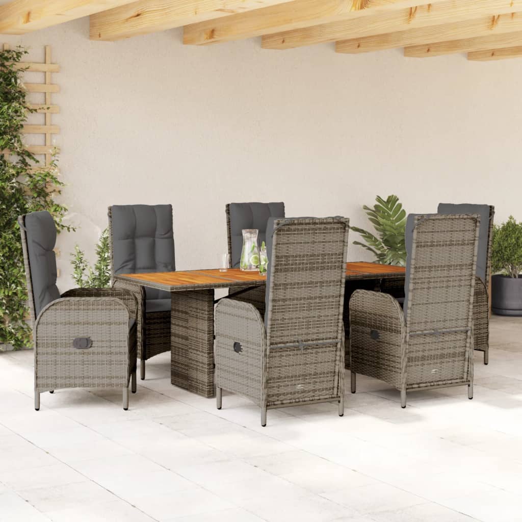 Set da Pranzo da Giardino 7 pz con Cuscini in Polyrattan Grigio | homemem39