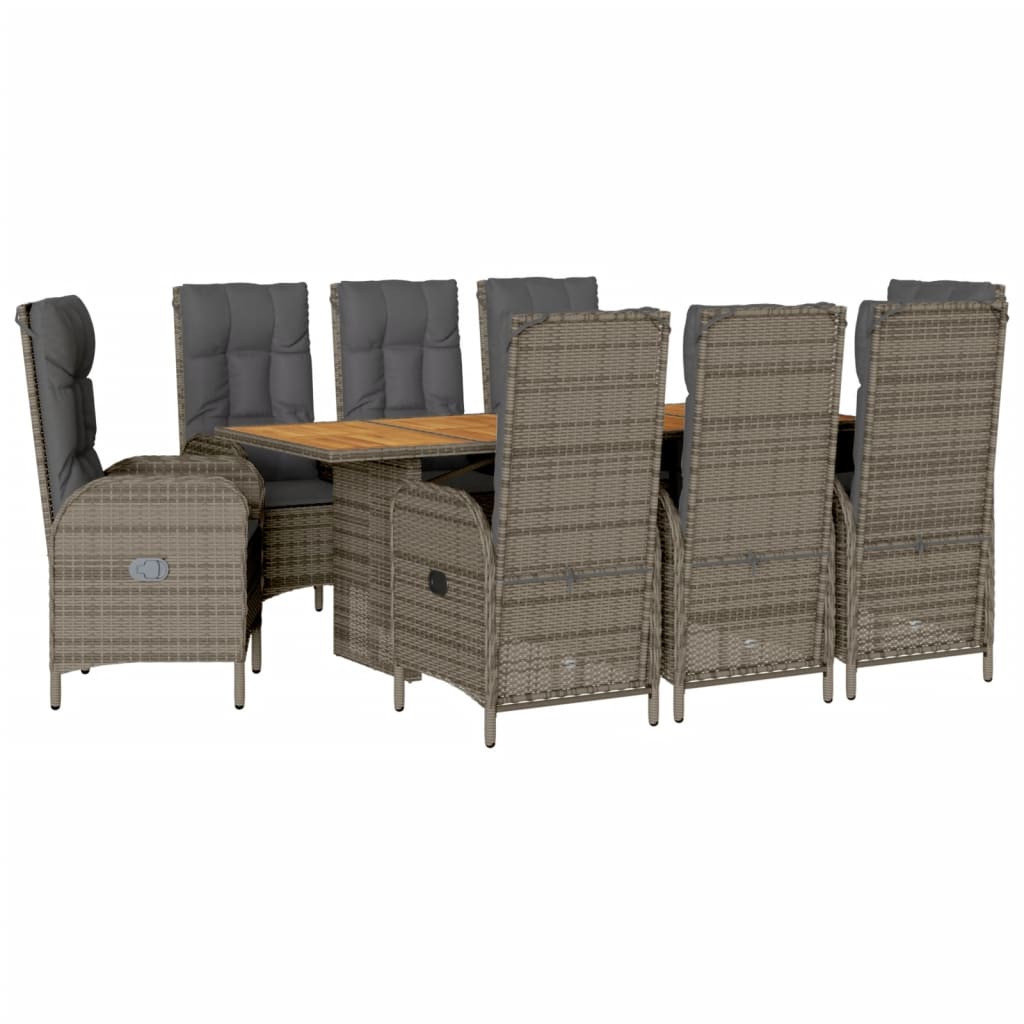 Set da Pranzo da Giardino 9 pz con Cuscini in Polyrattan Grigio | homemem39