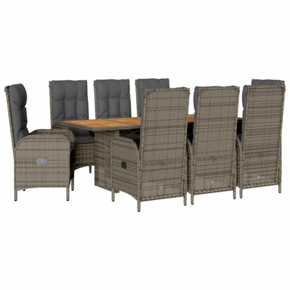 Set da Pranzo da Giardino 9 pz con Cuscini in Polyrattan Grigio | homemem39