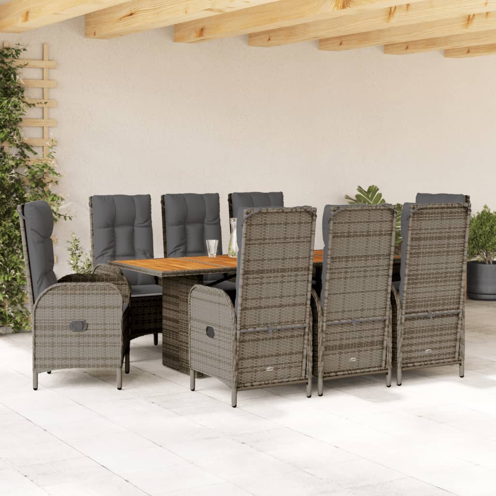 Set da Pranzo da Giardino 9 pz con Cuscini in Polyrattan Grigio | homemem39