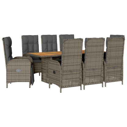 Set da Pranzo da Giardino 9 pz con Cuscini in Polyrattan Grigio | homemem39