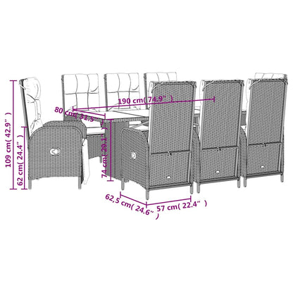 Set da Pranzo da Giardino 9 pz con Cuscini in Polyrattan Grigio | homemem39