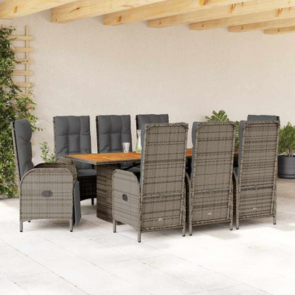 Set da Pranzo da Giardino 9 pz con Cuscini in Polyrattan Grigio | homemem39