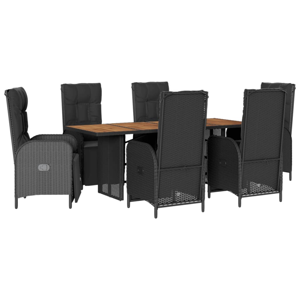 Set da Pranzo da Giardino 7 pz Nero con Cuscini in Polyrattan | homemem39