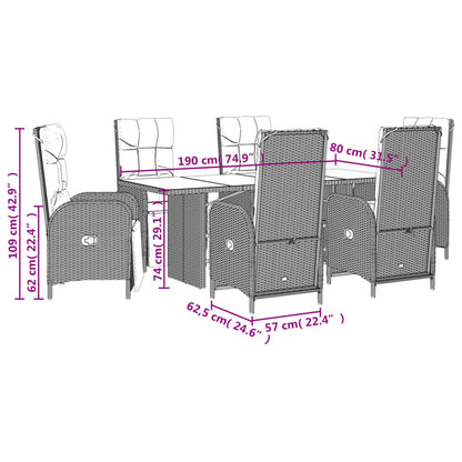 Set da Pranzo da Giardino 7 pz Nero con Cuscini in Polyrattan | homemem39