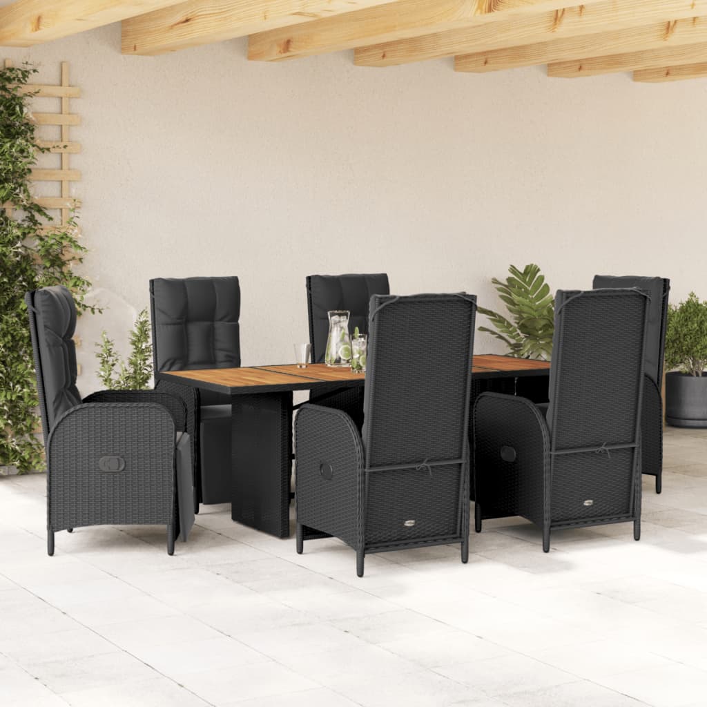 Set da Pranzo da Giardino 7 pz Nero con Cuscini in Polyrattan | homemem39