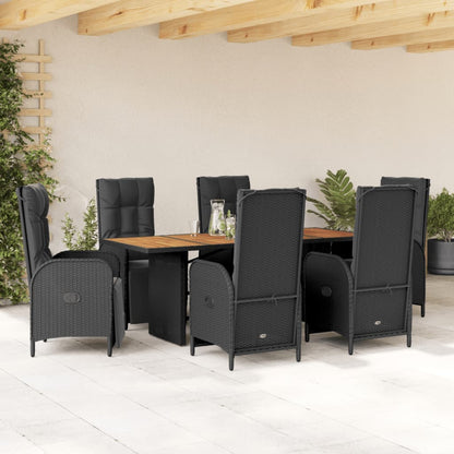 Set da Pranzo da Giardino 7 pz Nero con Cuscini in Polyrattan | homemem39