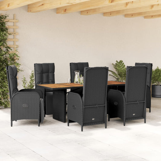 Set da Pranzo da Giardino 7 pz Nero con Cuscini in Polyrattan - homemem39