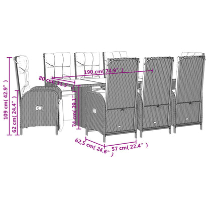 Set da Pranzo da Giardino 9 pz con Cuscini Nero in Polyrattan | homemem39
